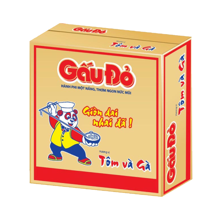 Thùng 30 gói mì Gấu Đỏ tôm và gà 63g