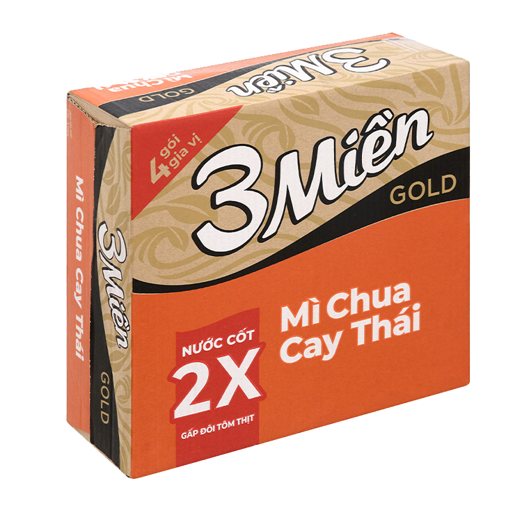Thùng 30 gói mì 3 Miền Gold chua cay Thái 75g