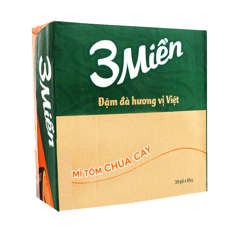 Thùng 30 gói mì 3 Miền tôm chua cay 65g