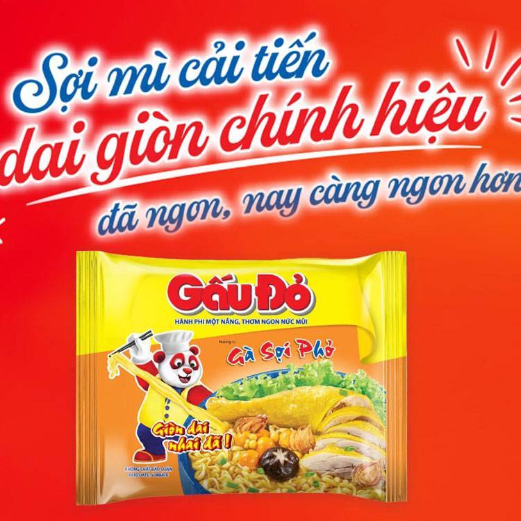 Thùng 30 gói mì gà sợi phở Gấu Đỏ 63g