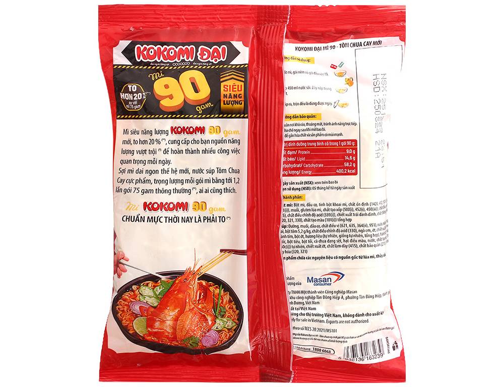 Thùng 30 gói mì Kokomi 90 tôm chua cay 90g
