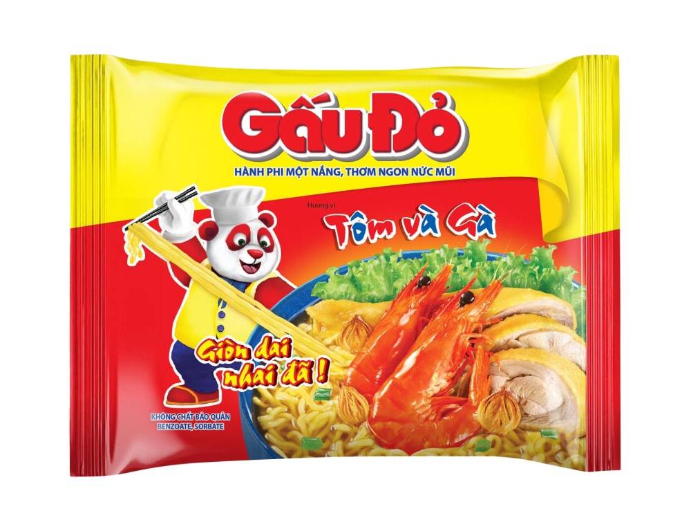 Thùng 30 gói mì Gấu Đỏ tôm và gà 63g