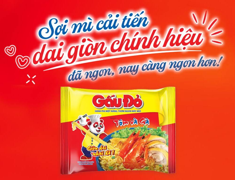 Thùng 30 gói mì Gấu Đỏ tôm và gà 63g