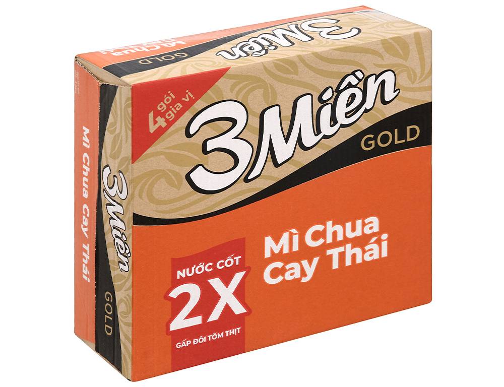 Thùng 30 gói mì 3 Miền Gold chua cay Thái 75g