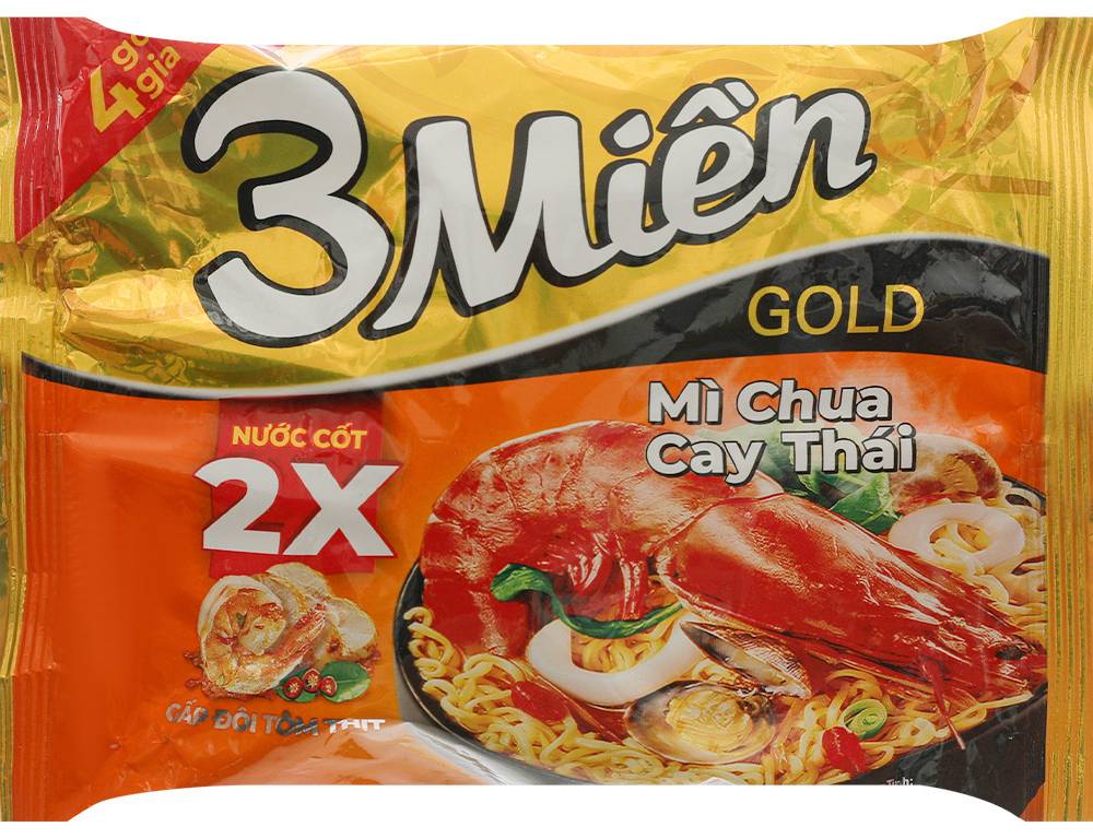 Thùng 30 gói mì 3 Miền Gold chua cay Thái 75g