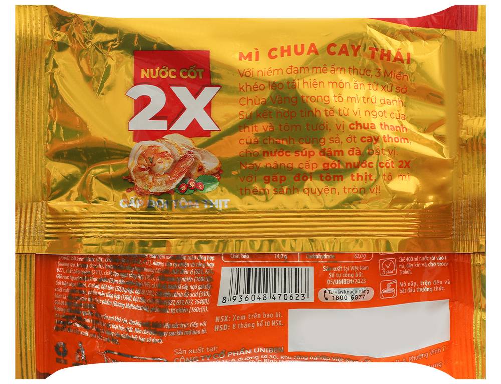 Thùng 30 gói mì 3 Miền Gold chua cay Thái 75g