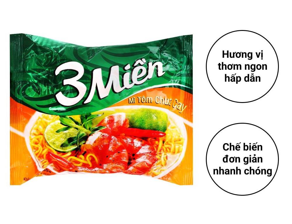Thùng 30 gói mì 3 Miền tôm chua cay 65g