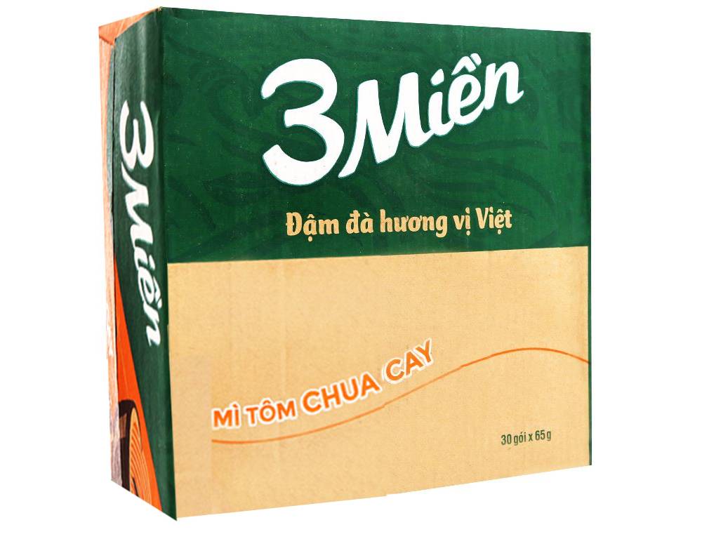 Thùng 30 gói mì 3 Miền tôm chua cay 65g