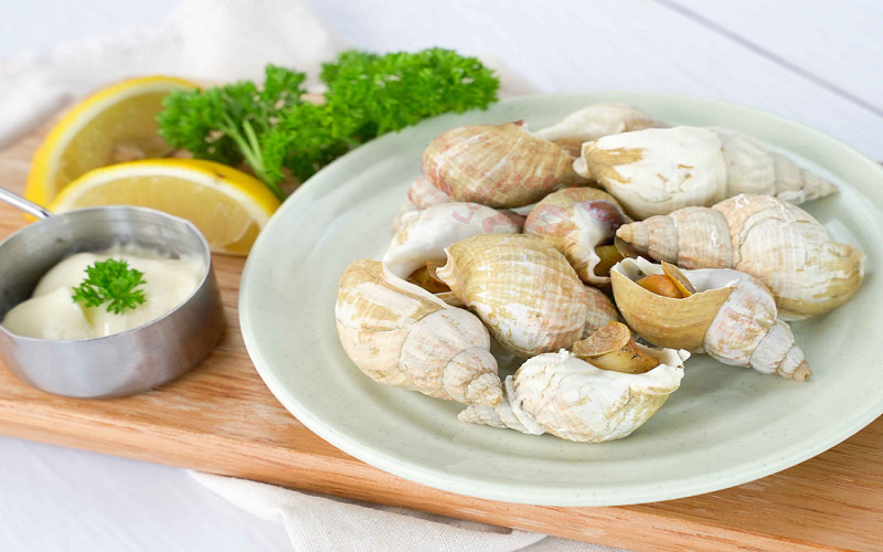 Ốc Bulot Pháp sạch từ vỏ đến tận cuối ruột